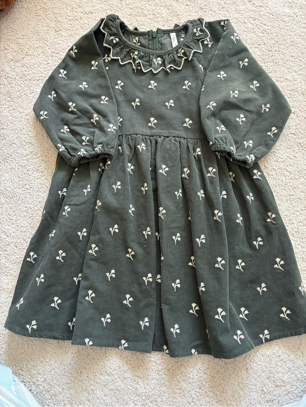Rylee + Cru Olive Green Floral Ruffle Collar Dress